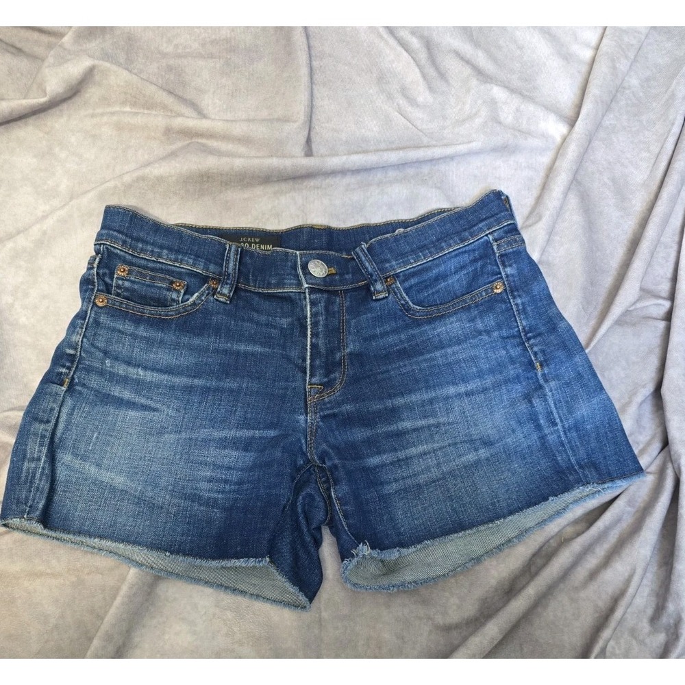 J.CREW Women's Blue Indigo Denim Cut Off Shorts sz 25 Mid-rise, 3in Inseam